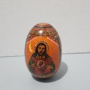 Handcrafted Orange Religious Art Egg
